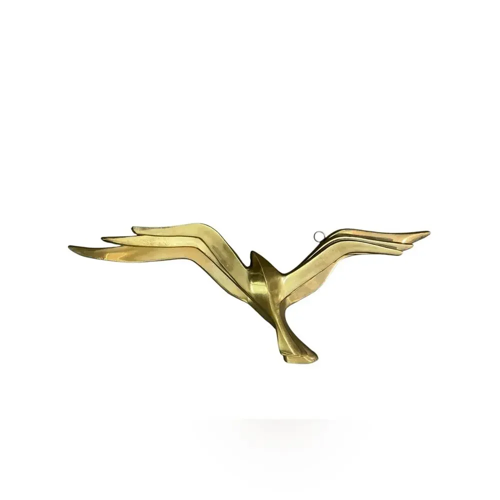 Gold Brass Seagulls Wall Decor 3 Piece Set Vintage 1960’s Coastal Accent EUC